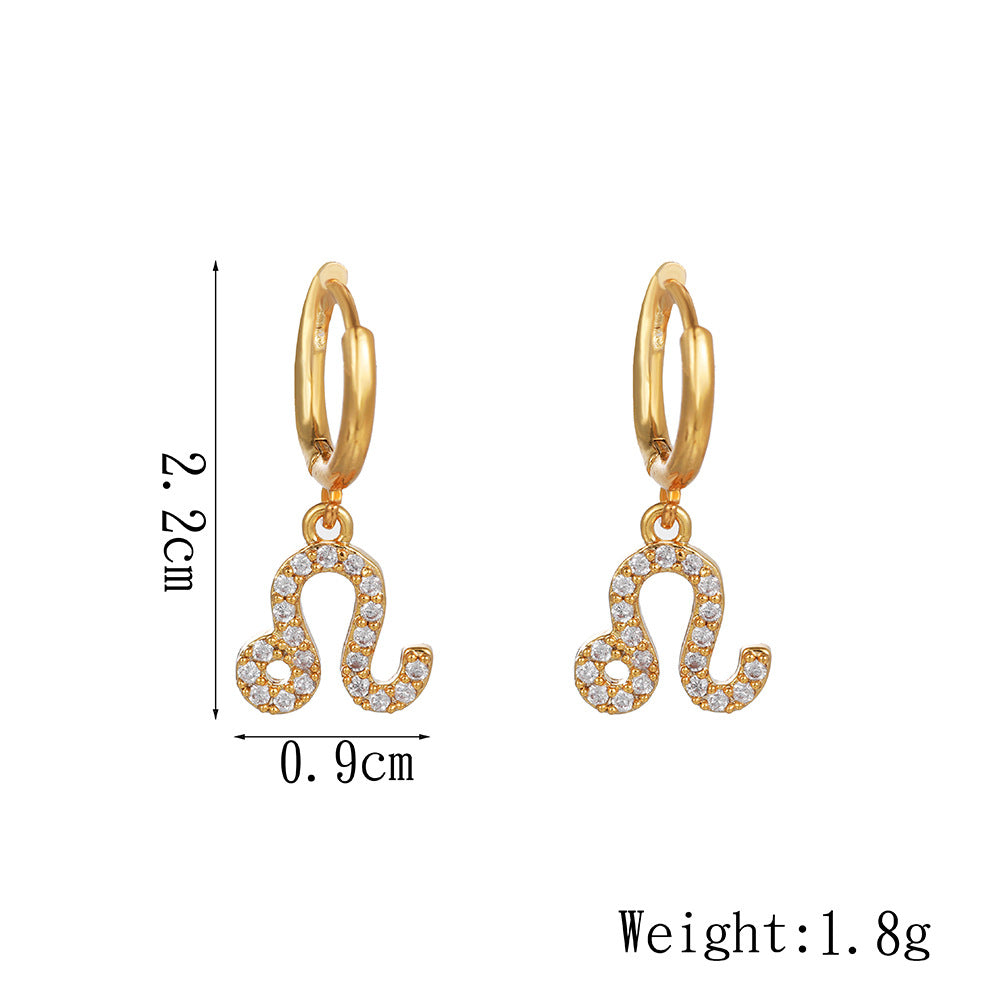 Micro-Inlaid Cubic Zirconia Brass Zodiac Earrings