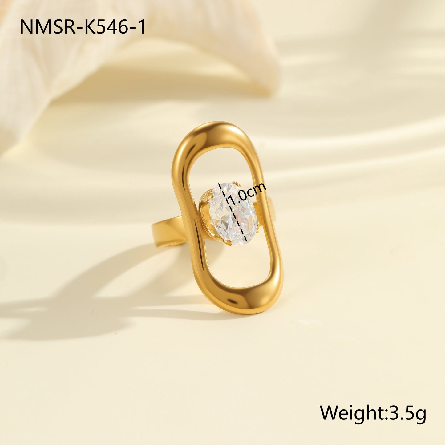 Anillo Minimalista Geométrico de Acero Inoxidable con Baño de Oro de 18K y Detalles de Zirconia para Mujer
