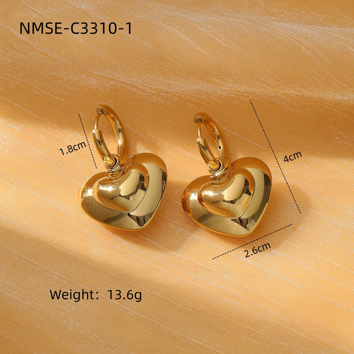 Aretes de Acero de Titanio en Forma de Corazón a la Moda para Mujer con Chapado al Vacío de Oro de 18K, Postes Hipoalergénicos de Acero Inoxidable