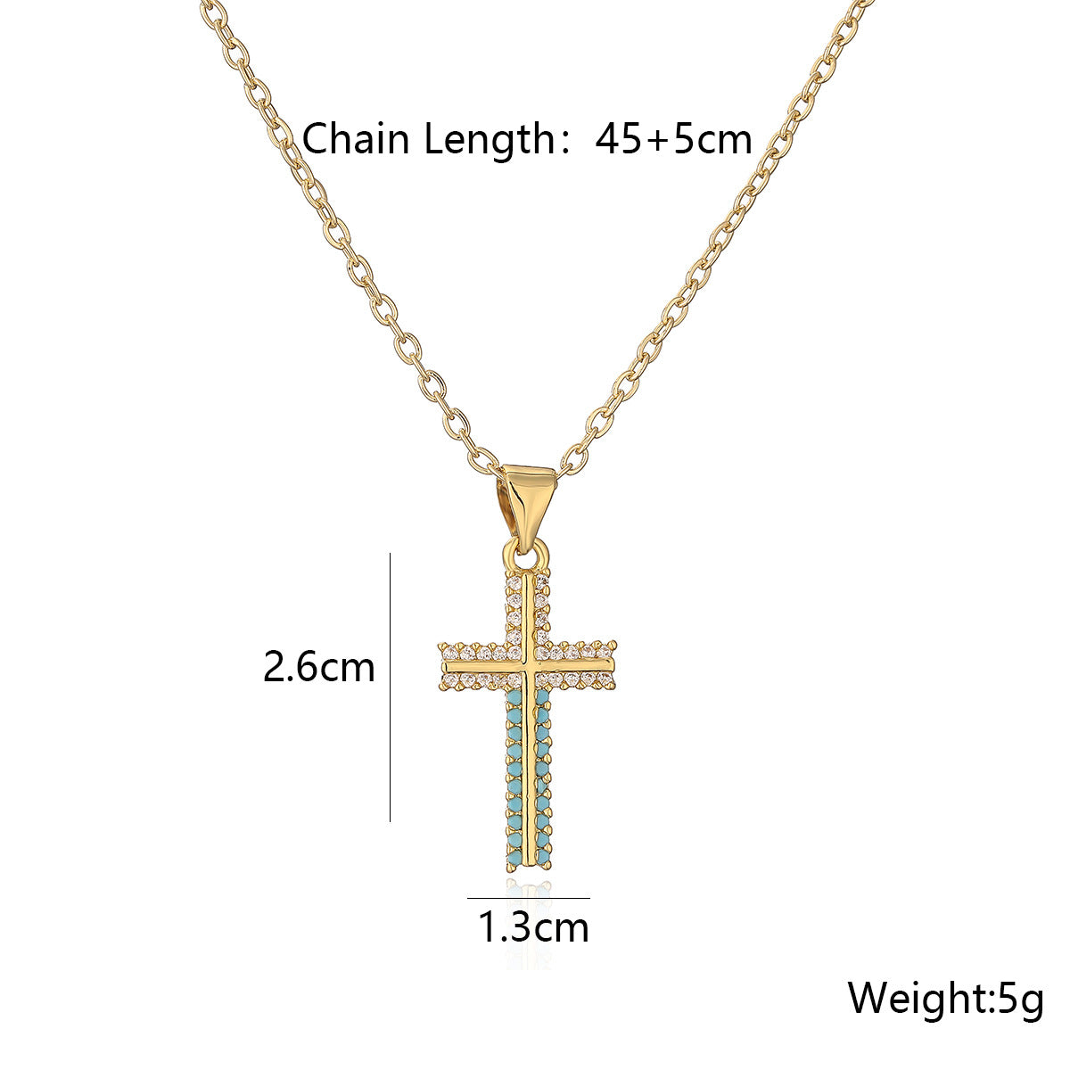 Collana Pendente a Croce Minimalista da Donna in Rame con Placcatura in Oro 18K e Intarsio di Zirconi