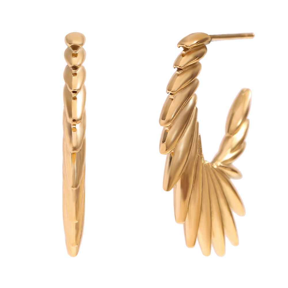 Geometric Wing Stud Earrings for Women Stainless Steel with 18K Gold Plating Fashionable Office-Ready Minimalist Design