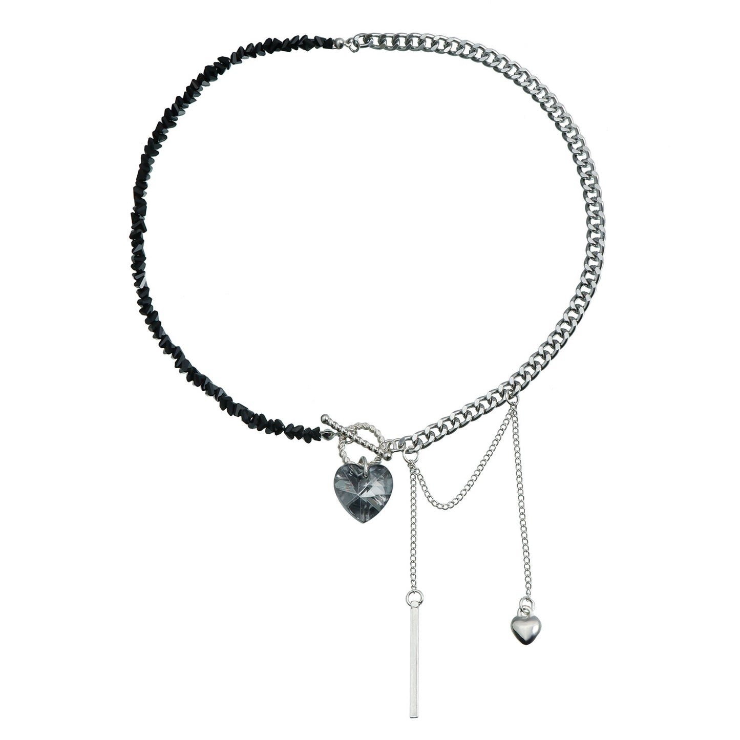 Minimalist Heart-Shaped Alloy Pendant Necklace with Mirror-Finish Crystal Beads and Plated Finish for Women