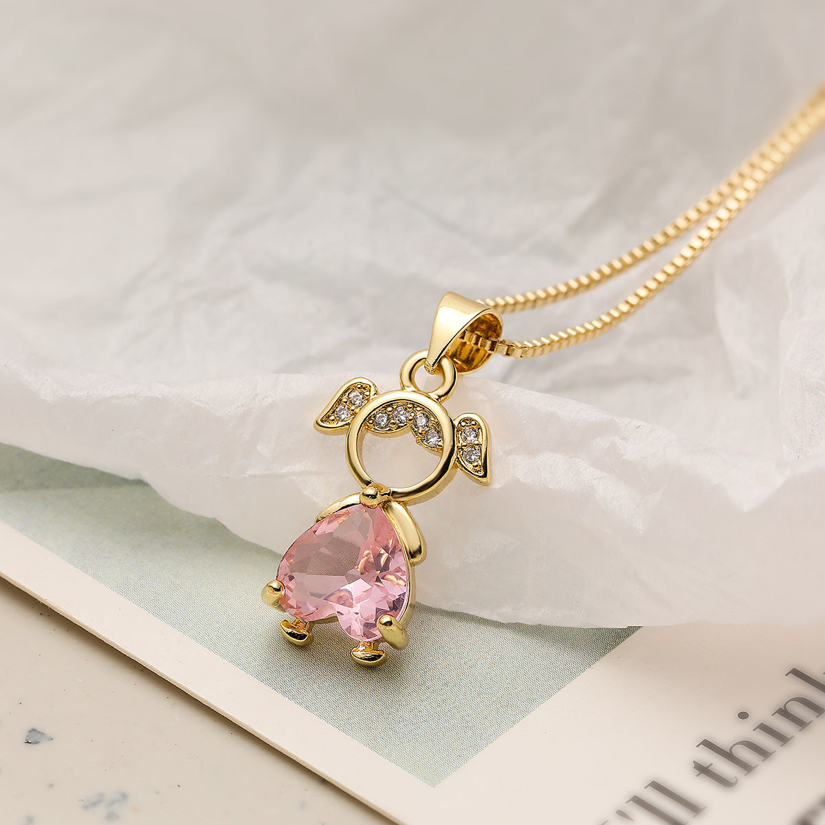Collar Colgante Geométrico Minimalista de Cobre con Baño de Oro y Circonita para Mujer y Hombre