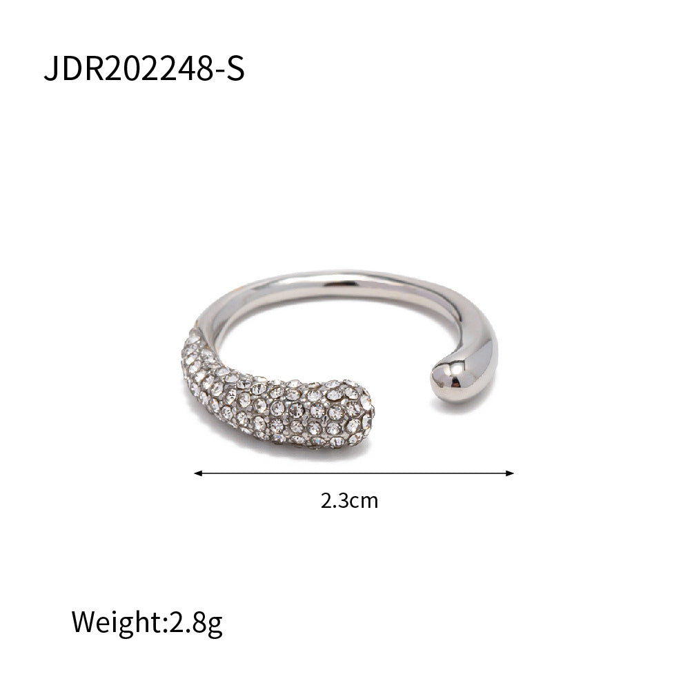 18K Gold Plated Geometric Stainless Steel Diamond Inlay Ring for Unisex