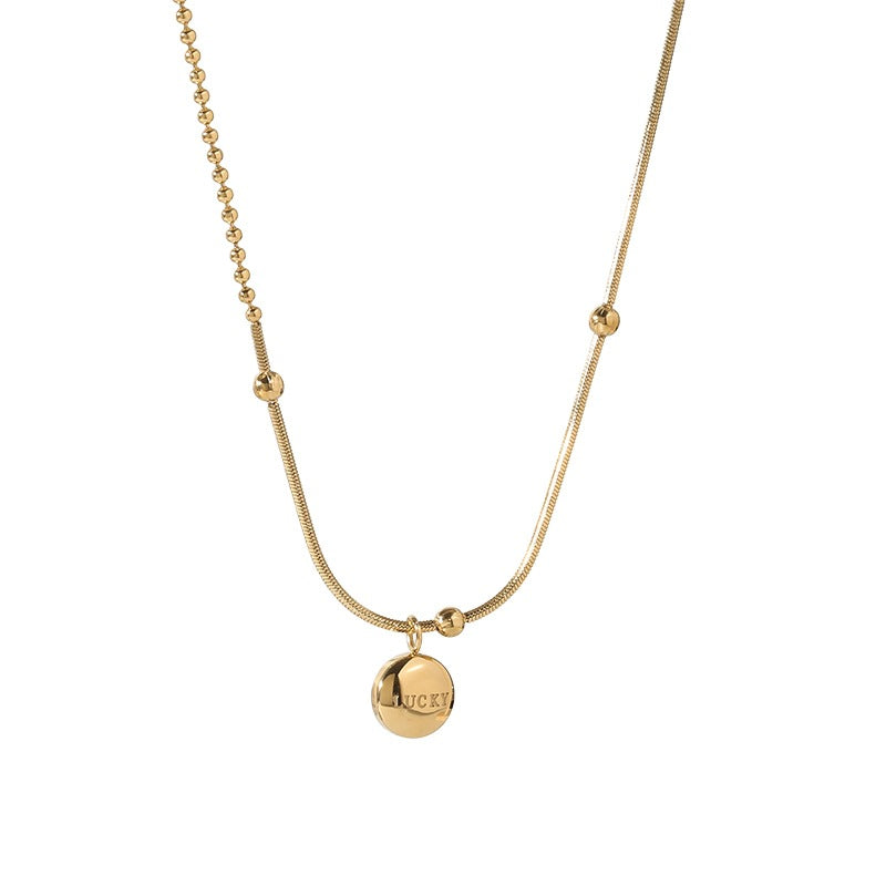 Minimalist Lucky Gold Bean Pendant Necklace in Titanium Steel with Gold Plating for Women and Men