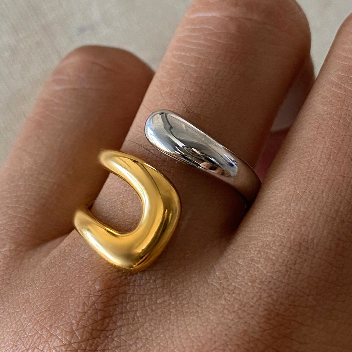 18K Gold Plated Geometric Stainless Steel Ring for Women