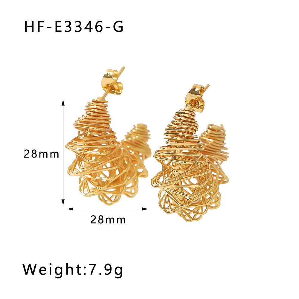 Orecchini da donna in acciaio inossidabile irregolari geometrici placcati oro 18K con design a intaglio