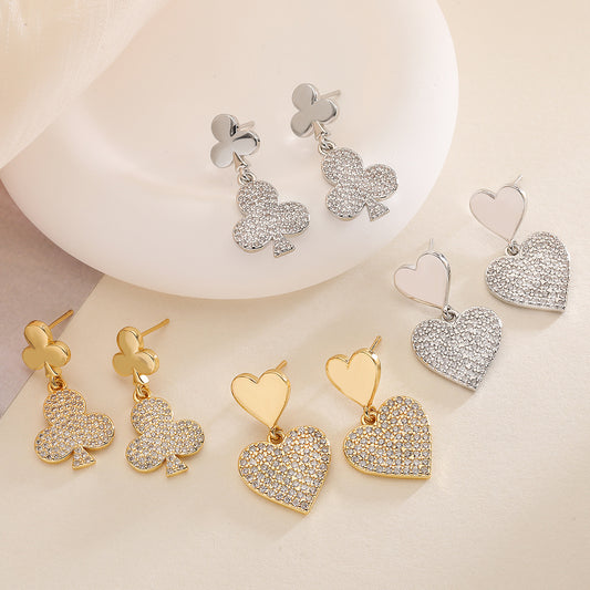 Minimalist Irregular Geometric Earrings for Women with Micro-Pave Zirconia in Copper, Heart-Shaped Accent