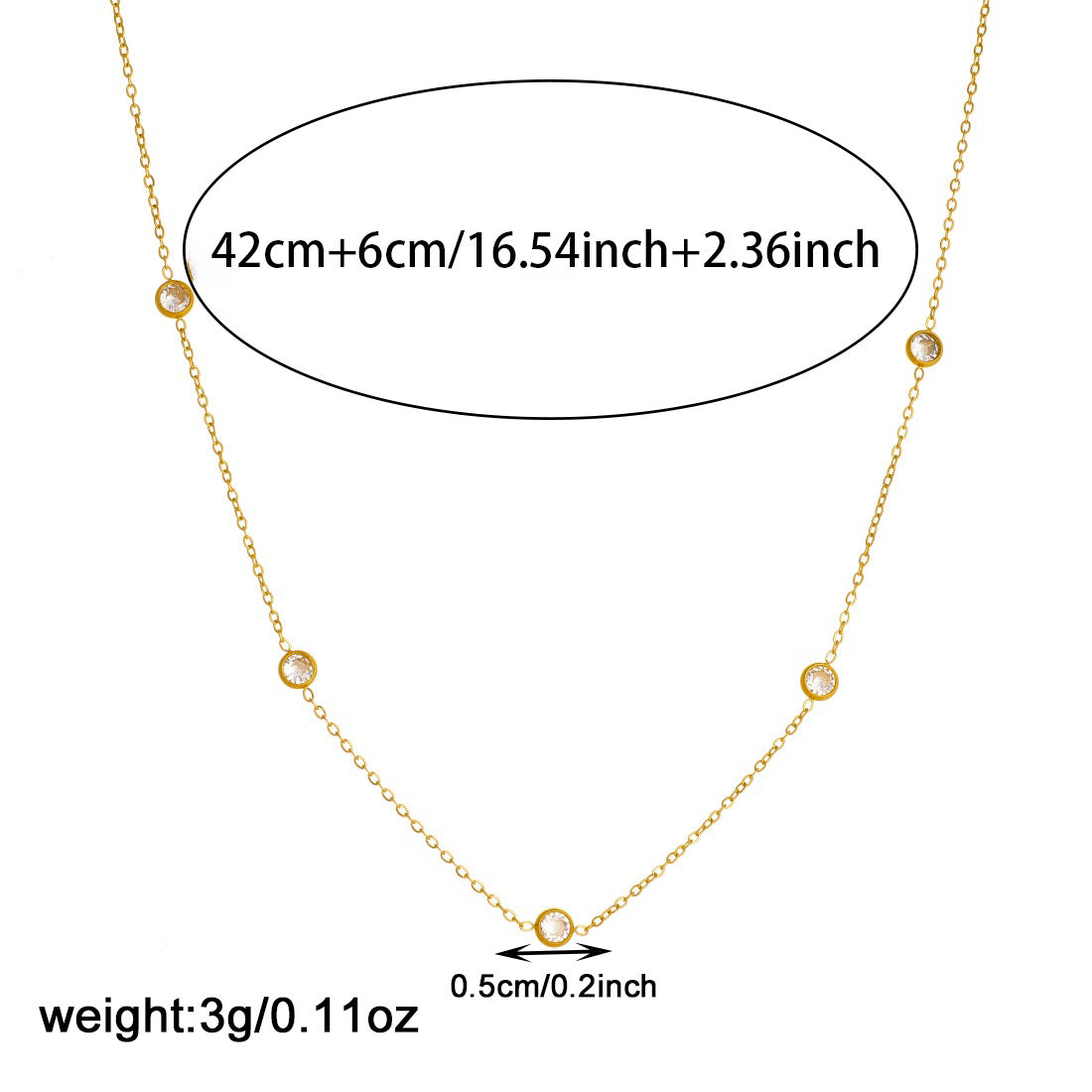 Minimalist Gold Plated Round Geometric Stainless Steel Necklace with Rhinestone for Women