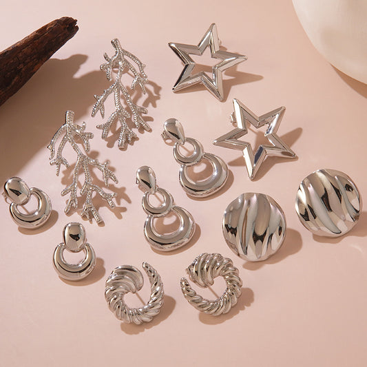 Elegantes Pendientes de Acero Inoxidable con Diseño Geométrico de Estrella para Mujer