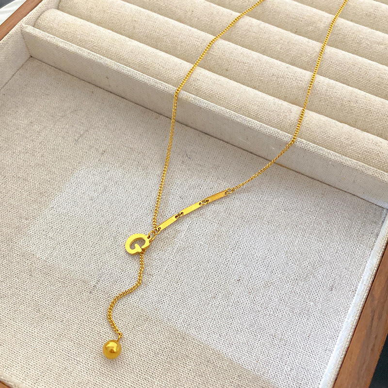 Elegant Letter G Geometric Tassel Cylinder Pendant Necklace Titanium Steel Plated Chain for Women