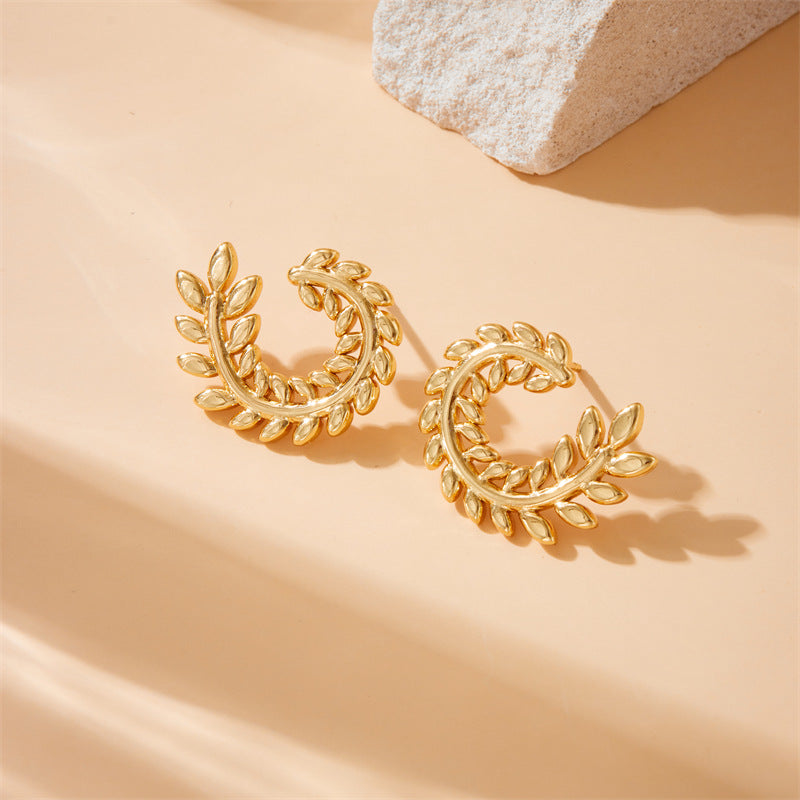 Fashion Minimalist Office Wheat Sheaf Stainless Steel Earrings
