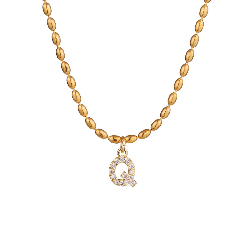 Collana in Acciaio Inossidabile a Forma di Lettera Minimalista con Intarsio di Strass da Donna, Stile Catena Snake, Elegante Gioiello per Clavicola