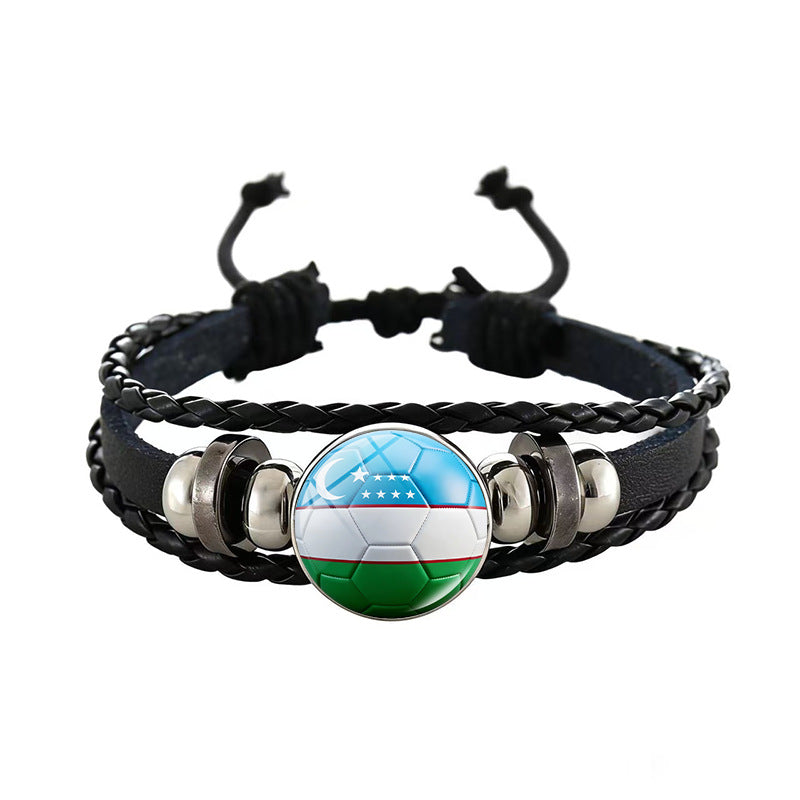 Unisex Geometric Round Braided Leather Bracelet Adjustable Handmade Wristband