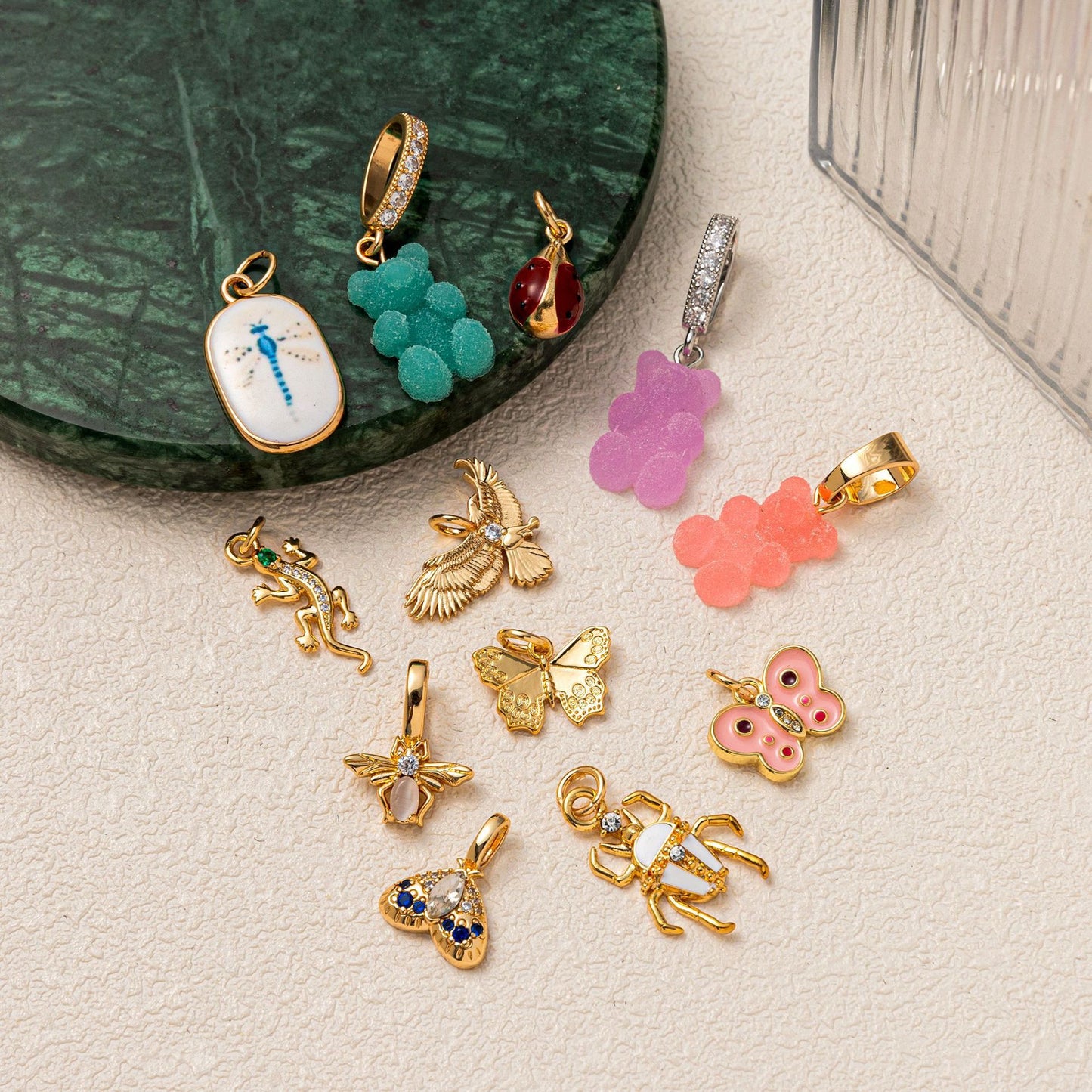 Minimalist Luxury 18K Gold Plated Brass Insect Butterfly Pendant with Cubic Zirconia Charm Bar for Unisex