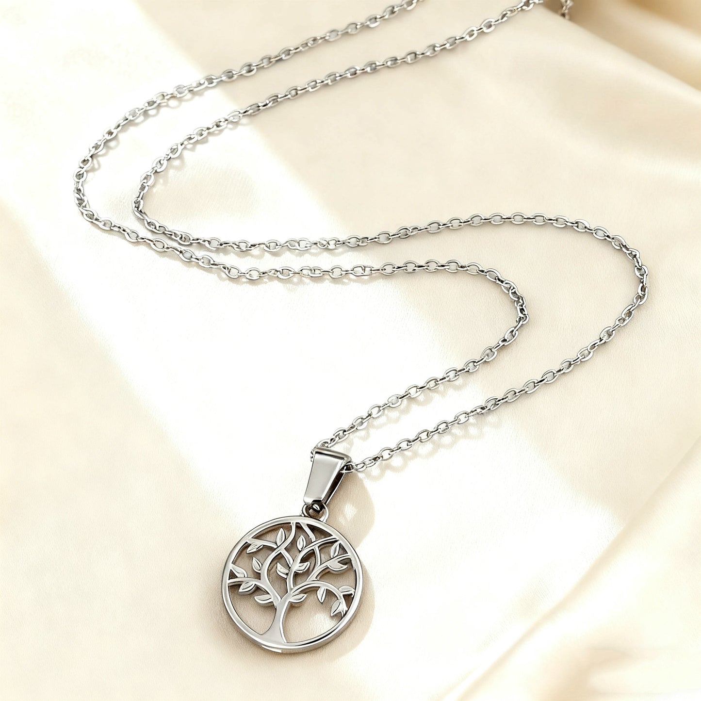 Minimalist Tree of Life Stainless Steel Plated Necklace and Earring Set for Women