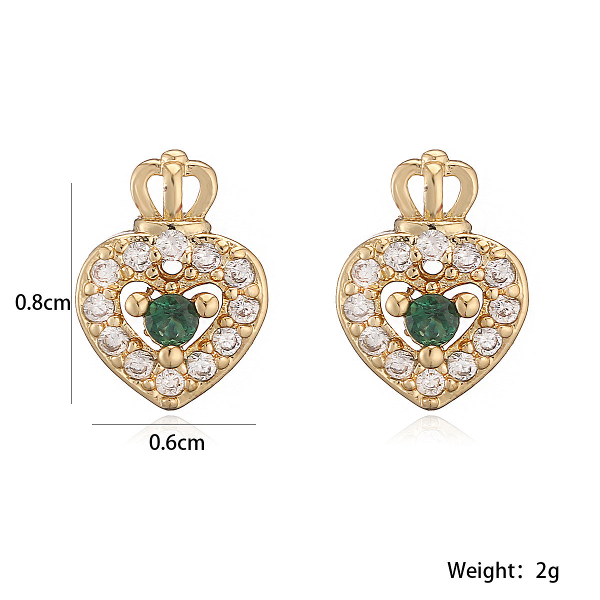 Minimalist Luxury Gold Plated Brass Heart Stud Earrings with Cubic Zirconia for Women