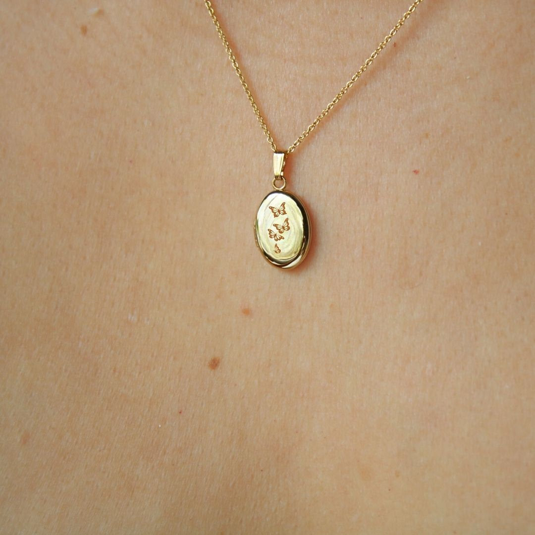 Vintage Butterfly Pendant Necklace in Copper with Plated Finish on O-Chain for Unisex Wear