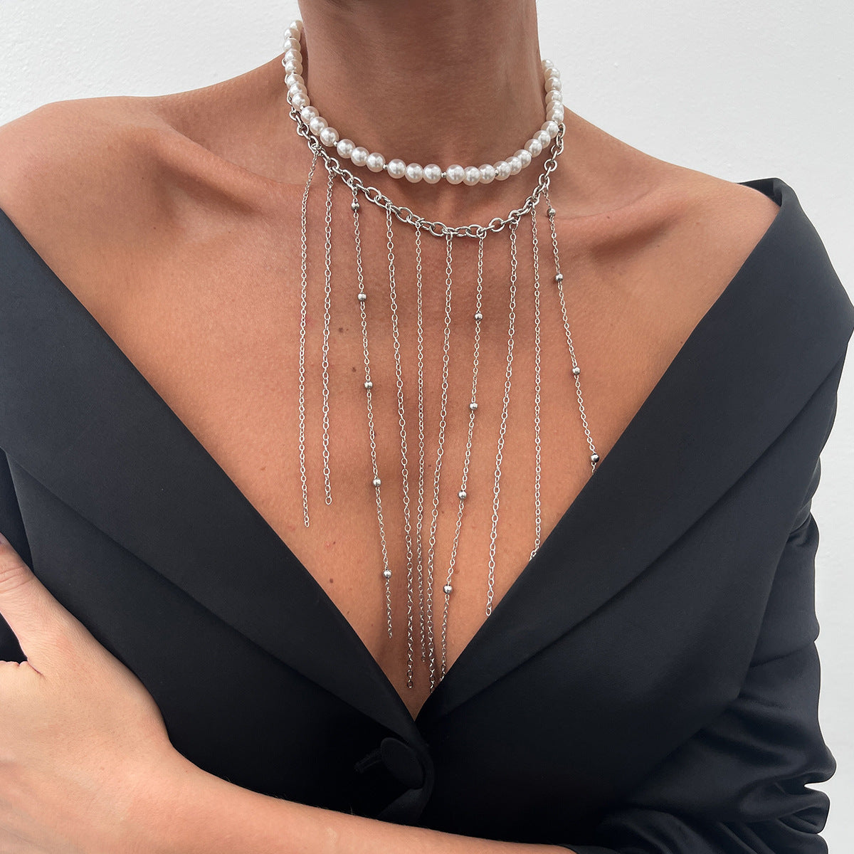 Luxury Geometric Alloy Pearl Pendant Necklace Plated Ball Chain Women's Jewelry