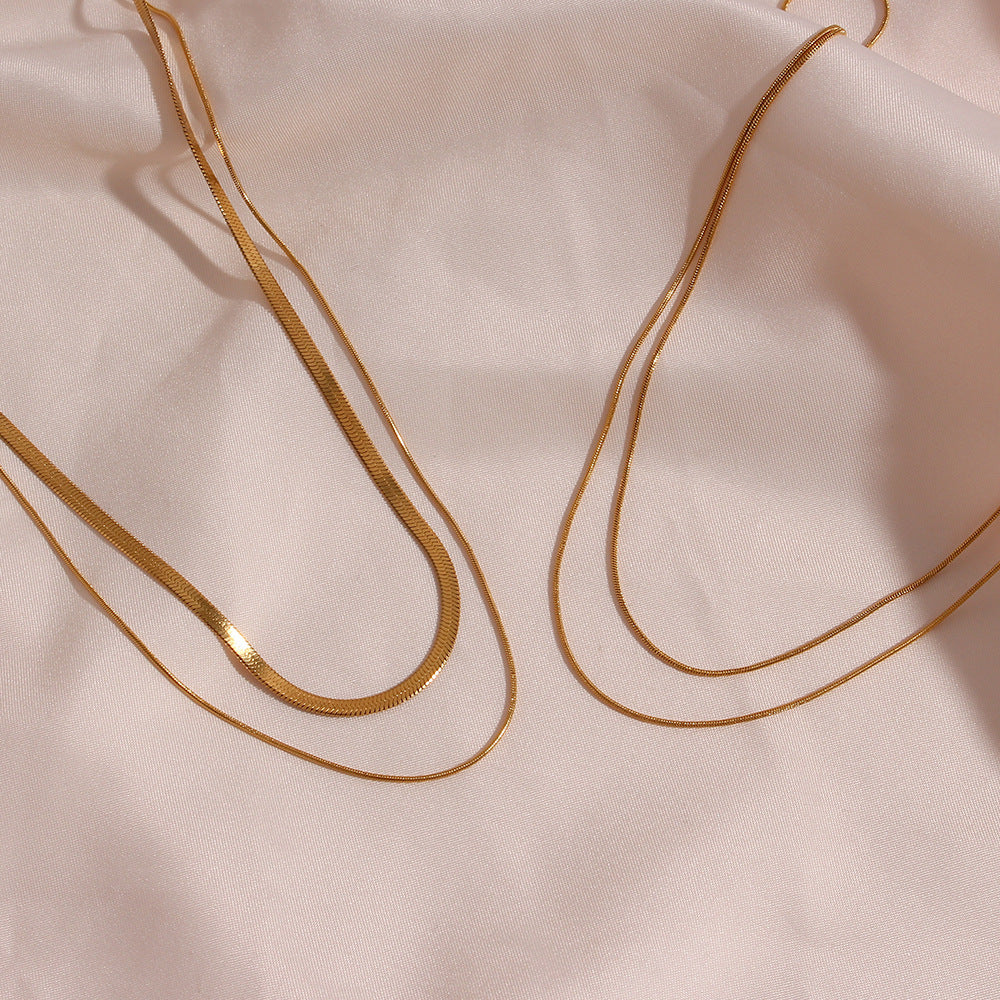 Minimalist Geometric Stainless Steel Plated 18K Gold Double Layer Thin Cord Necklace for Women