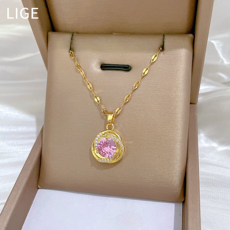 Conjunto de collar, pendientes y anillo minimalista de acero de titanio geométrico con circonitas giratorias para mujer