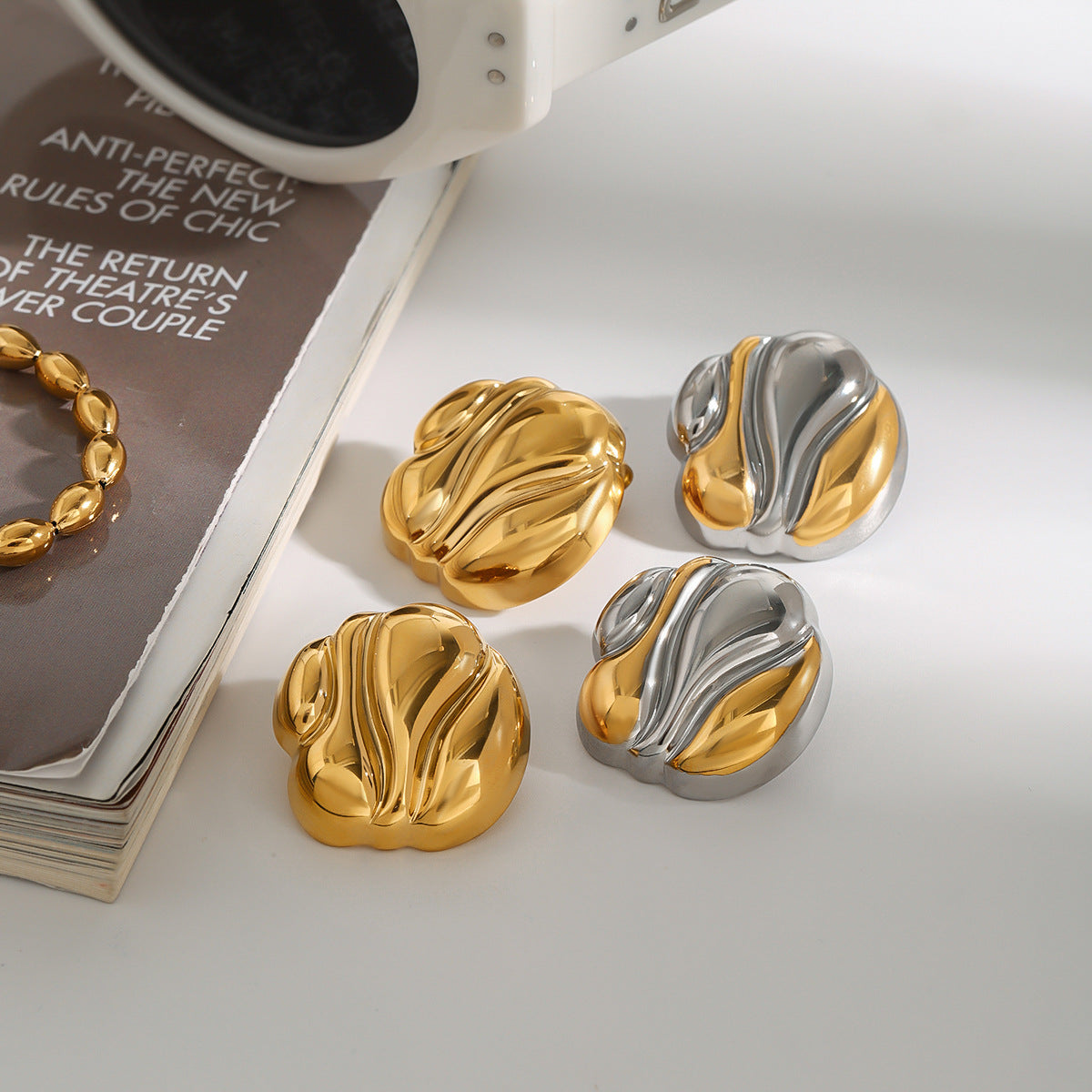 Luxury Elegant 18K Gold Plated Geometric Square Titanium Steel Stud Earrings for Women