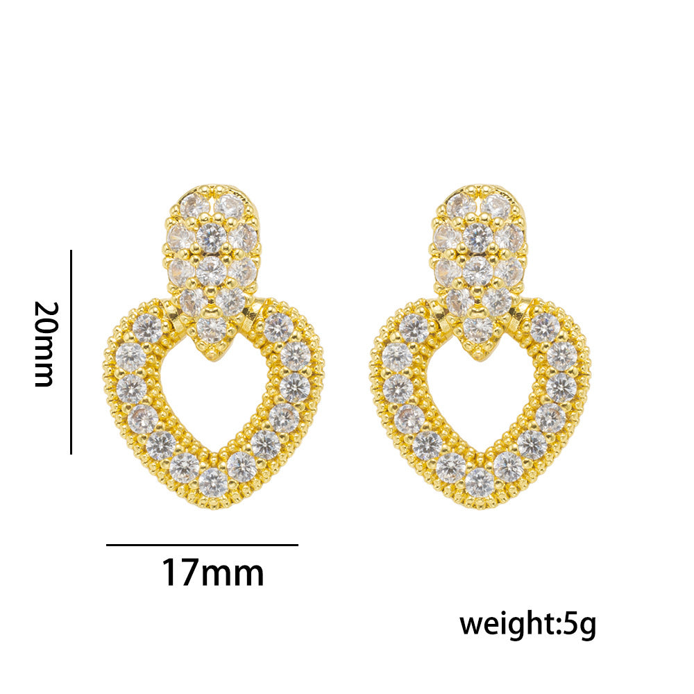 Elegant Minimalist Heart-Shaped Titanium Steel Necklace and Earrings Set with Zircon Inlay and 18K Gold Plated Copper Accents