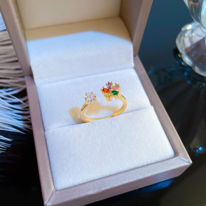 Anello aperto minimalista floreale placcato oro da donna con strass a forma di corona, ideale come regalo di compleanno