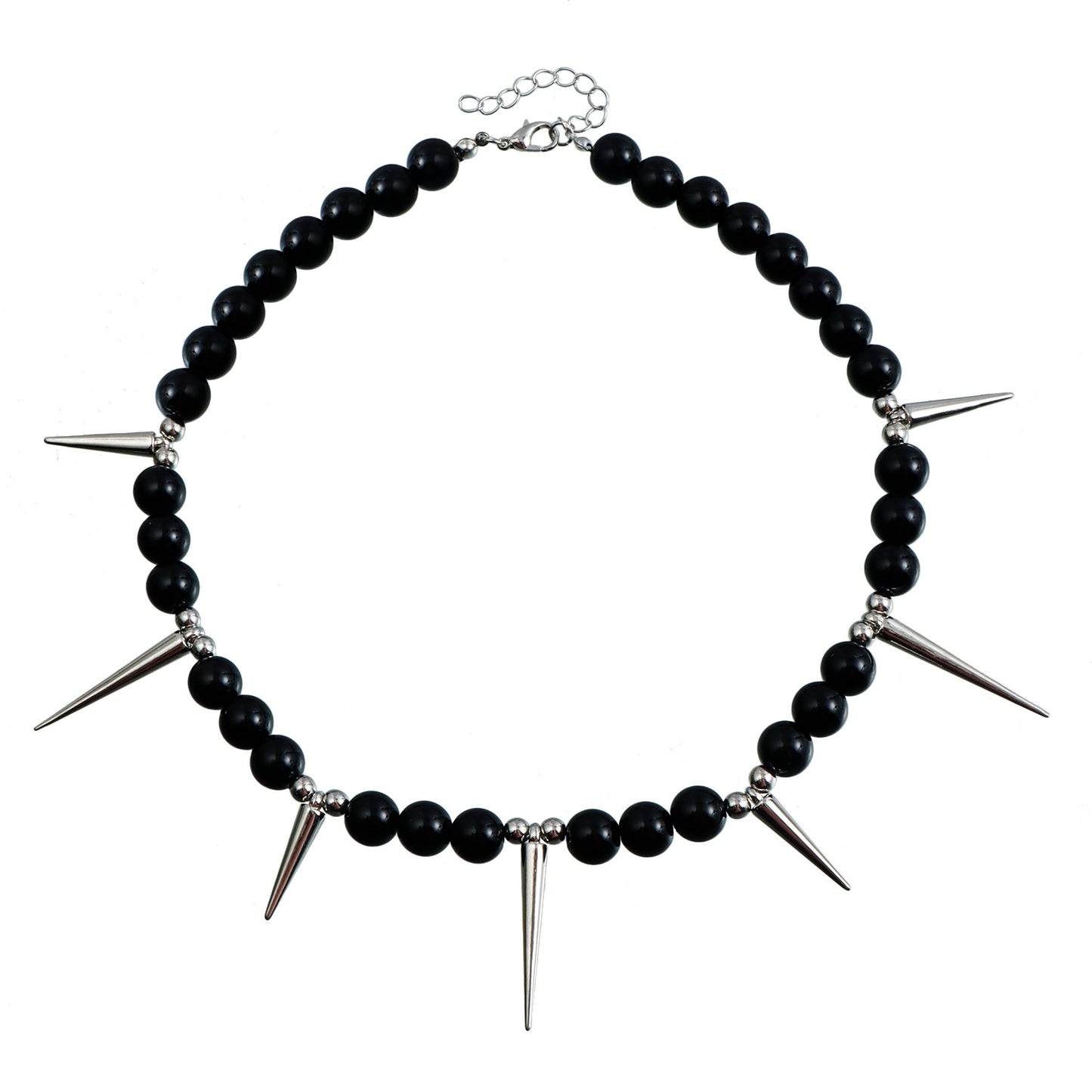 Punk Gothic U-Shaped Geometric Choker Necklace with Black Pearl Pendant and Plated Alloy Chain