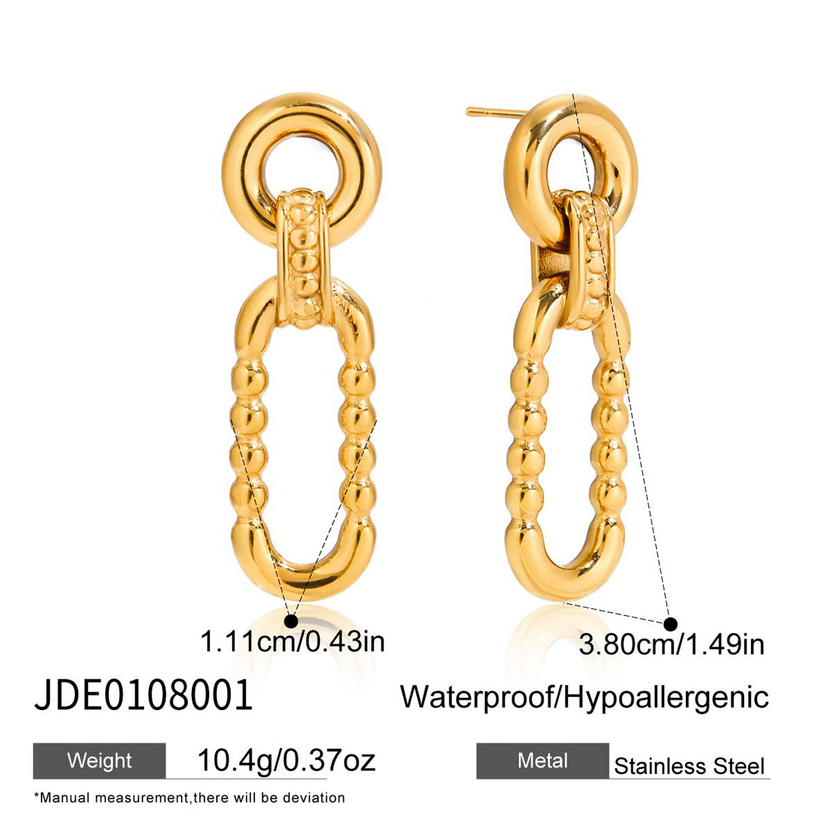 Pendientes de tuerca minimalistas de acero inoxidable con diseño geométrico y acabado chapado para mujer