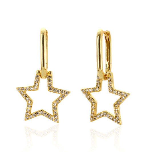 Aretes de plata esterlina 925 con incrustaciones de diamantes de imitación en forma de estrella de lujo para mujer