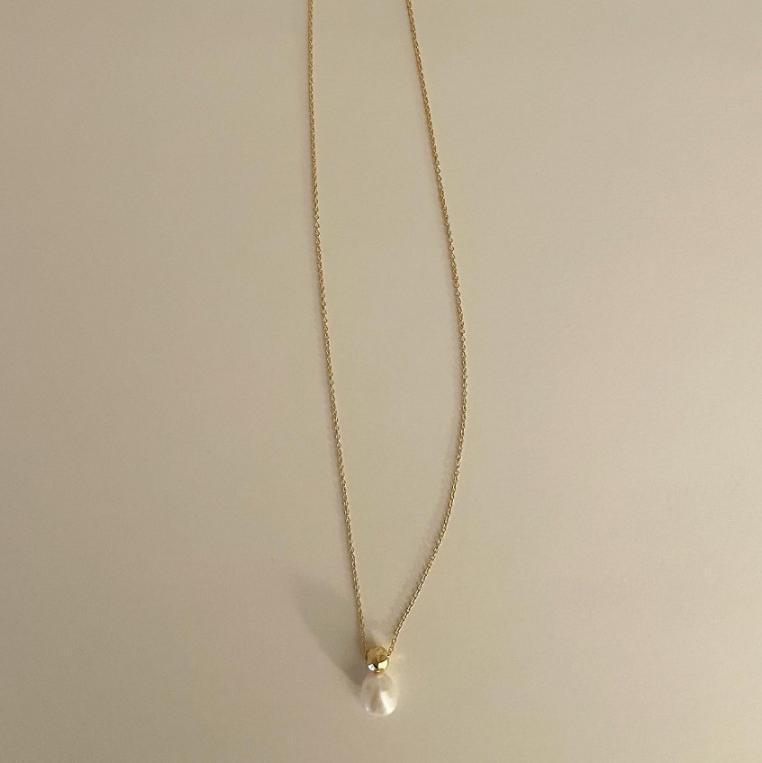 Natural Minimalist Geometric Pearl Accent 925 Sterling Silver Necklace