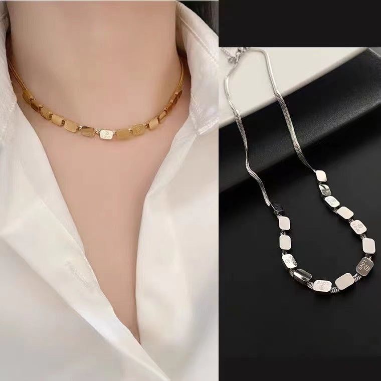 Minimalist LOVE Letter Shape Stainless Steel Plated Snake Chain Necklace for Women