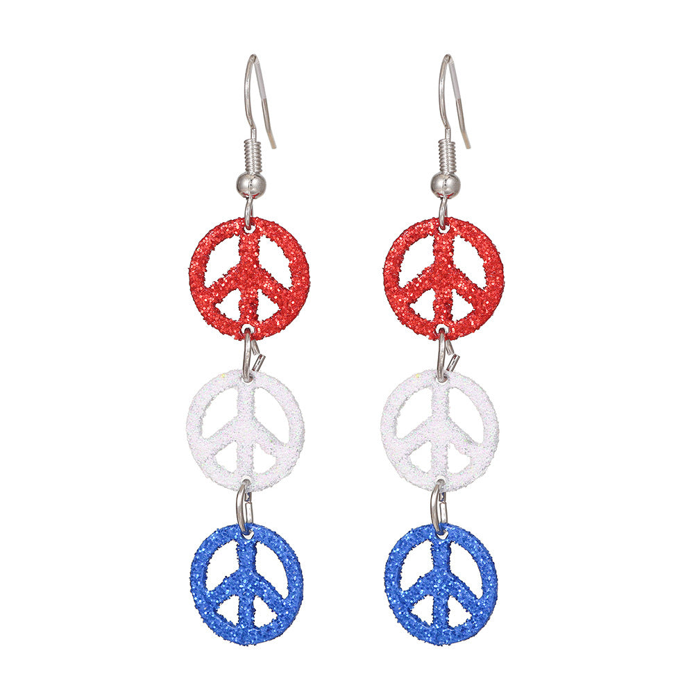 Rhinstone Plated Alloy Round Square USA Flag Stud Earrings with Stainless Steel Posts