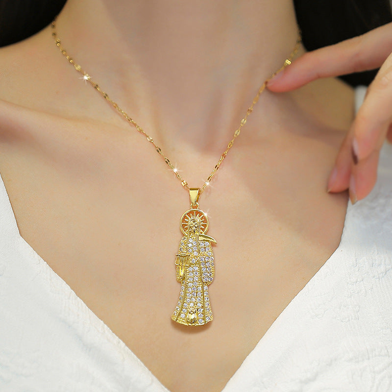 Collana da donna con ciondolo a luna geometrica in acciaio al titanio di lusso, catena clavicola leggera ed elegante per matrimoni, banchetti e occasioni formali