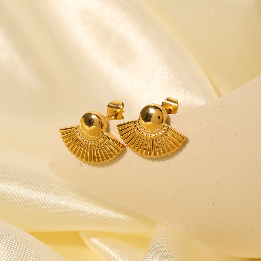 Minimalist Fan-Shaped Titanium Steel Earrings for Women with 18K Gold Plating and Geometric Design