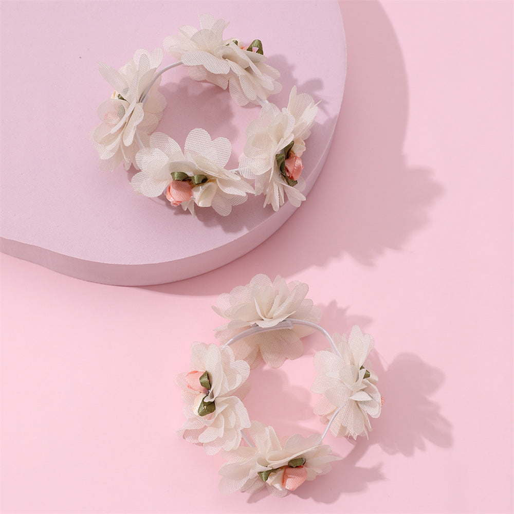 Set di elastici per capelli floreali a doppio strato in chiffon con volant, stile principessa, per bambine, fatti a mano