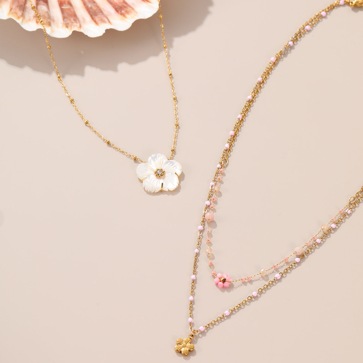 Fashionable Floral Geometric Stainless Steel Necklace with 18K Gold Plating for Women