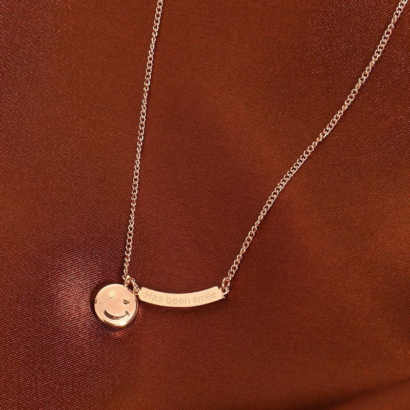 Minimalist Titanium Steel Plated Smile Pendant Necklace for Unisex