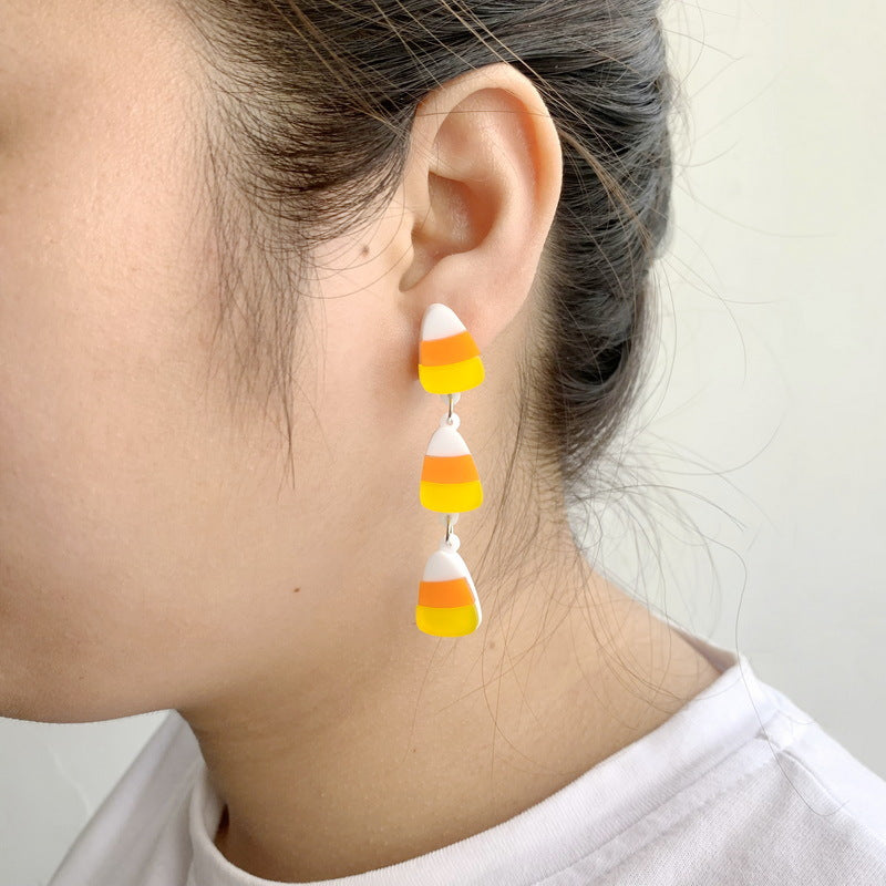 Pendientes de acrílico geométricos con forma de caramelo de Halloween para mujer con acabado artesanal