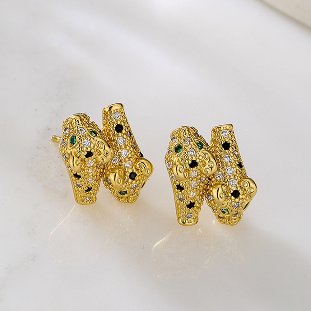 Orecchini a perno geometrici minimalisti in rame con perni placcati in oro 18K e zirconia micro-pavé