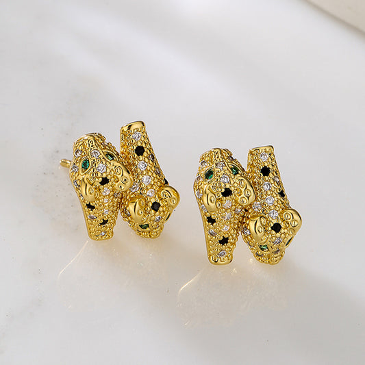 Orecchini a perno geometrici minimalisti in rame con perni placcati in oro 18K e zirconia micro-pavé