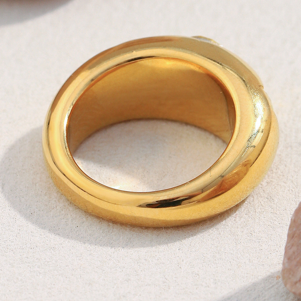 Minimalist Geometric Stainless Steel Ring with 18K Gold Plating and Three Zirconia Stones for Women