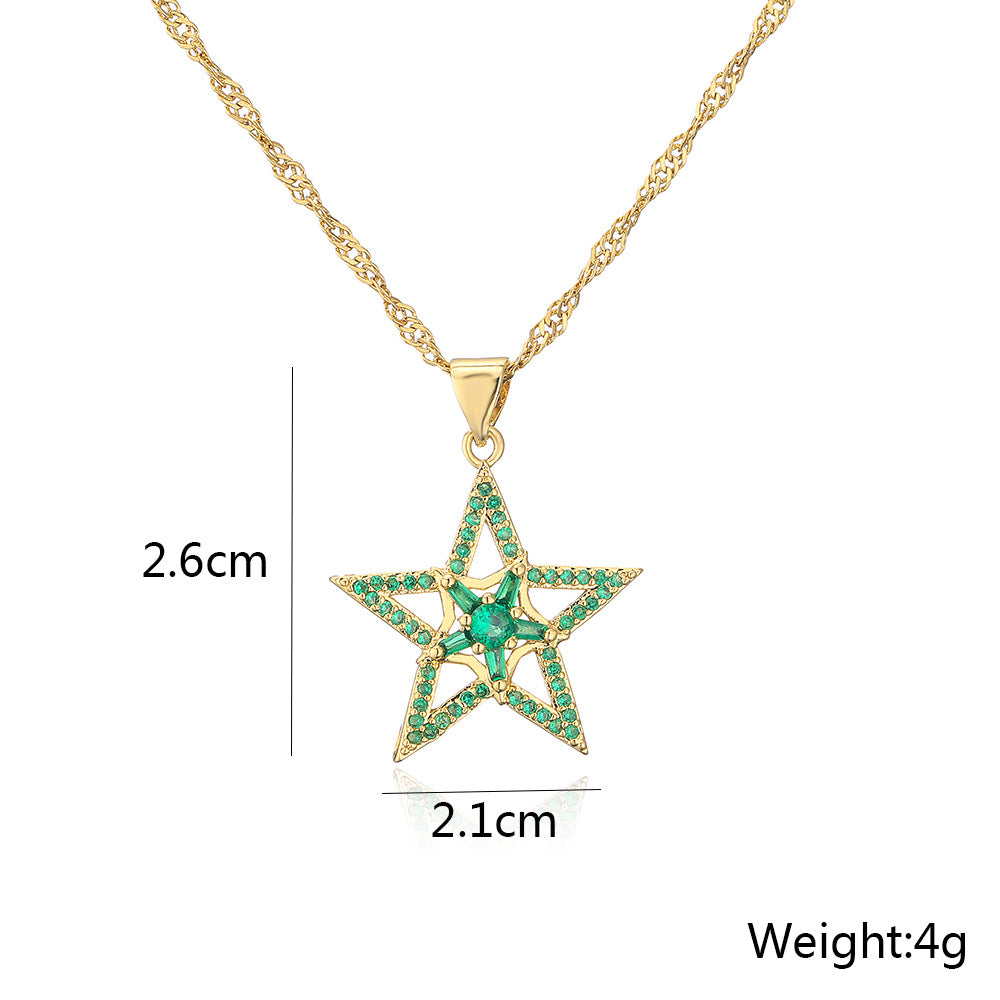 Minimalist Five-Pointed Star Pendant Necklace for Women with Copper Base Plated in 18K Gold and Zircon Inlay