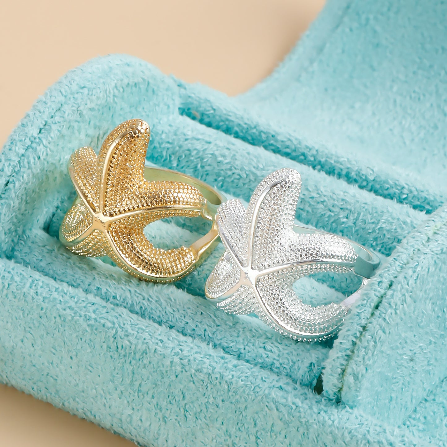 Fashionable Starfish-Shaped Metal Ring with Plated Finish for Women Beach Vacation Jewelry