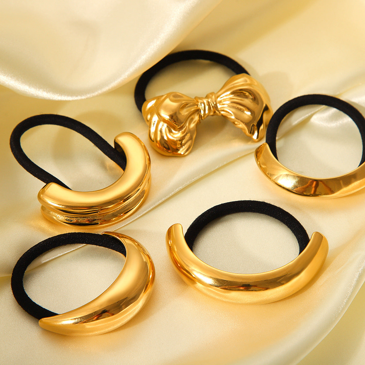 Fascia per capelli con fiocco curvo in acciaio inossidabile placcato oro 18K in stile Ins alla moda