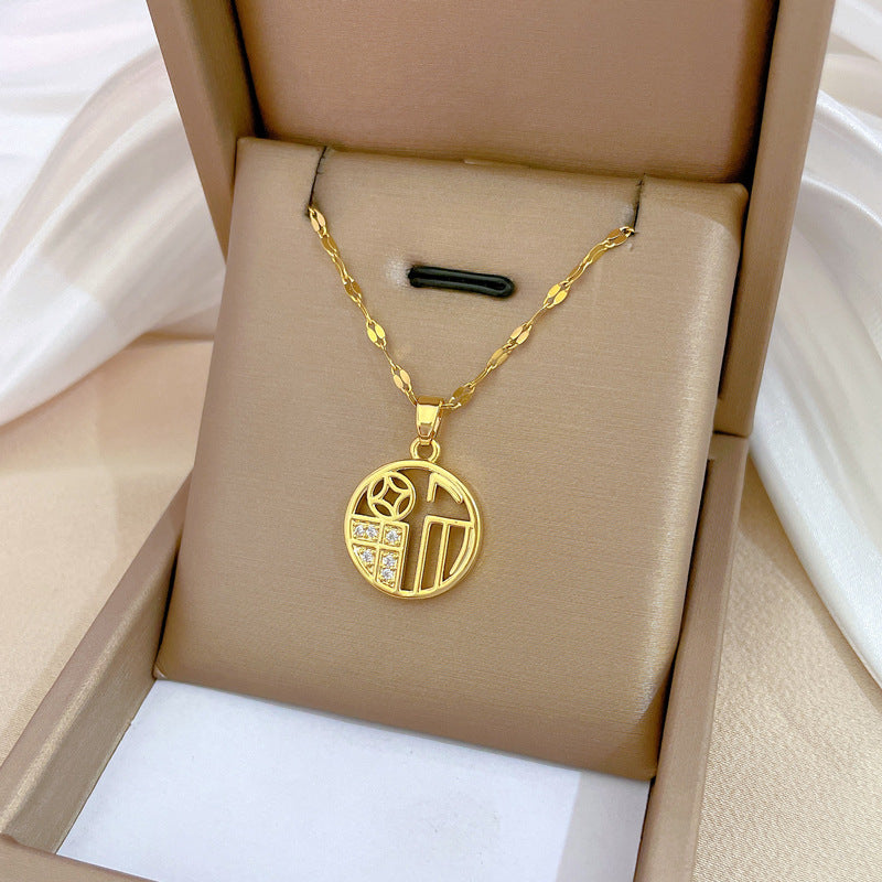 Elegante Collana con Ciondolo Geometrico a Luna da Donna in Acciaio Inossidabile con Catena in Acciaio al Titanio