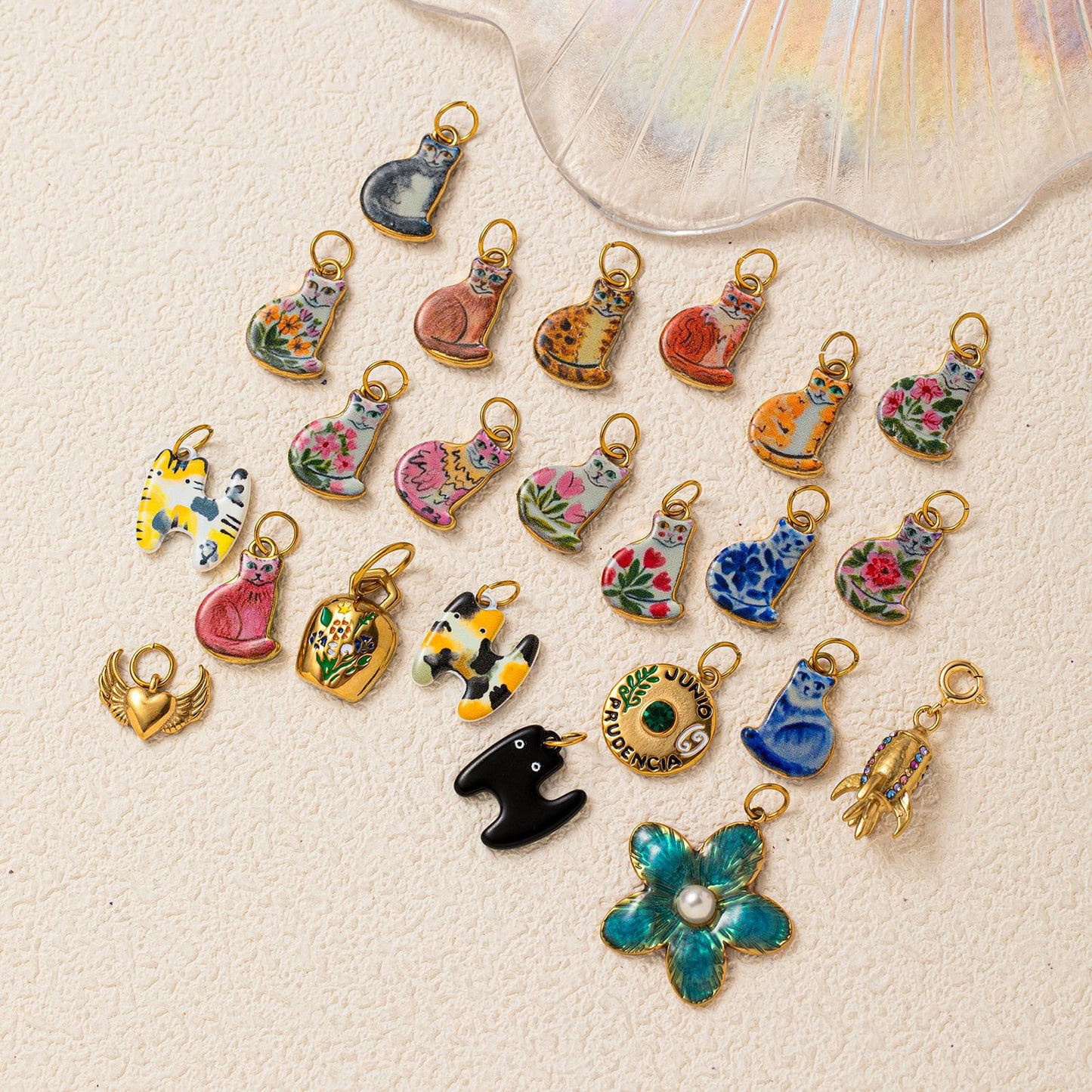 Cute Cat Animal Shape Stainless Steel Ceramic Drip Oil Plated Charm Bar Pendant