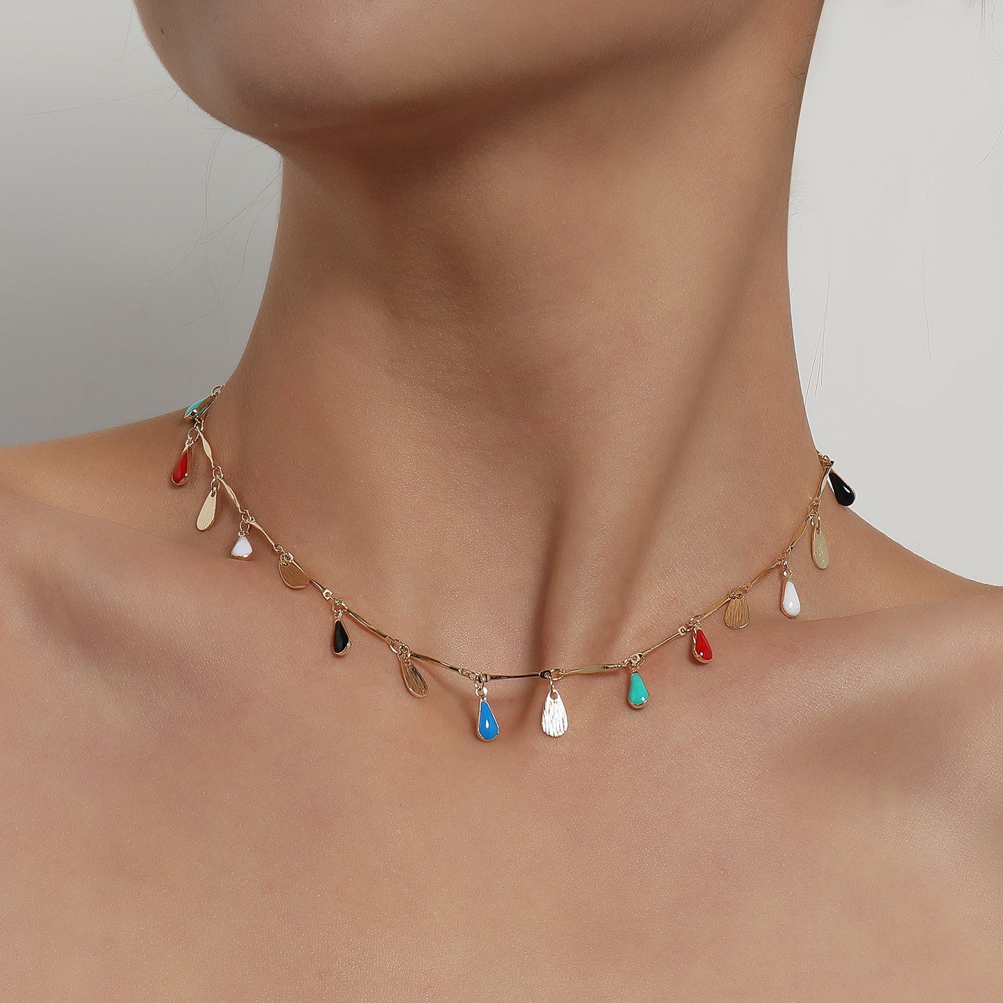 Creative Teardrop-Shaped Plated Alloy Pendant Necklace for Women