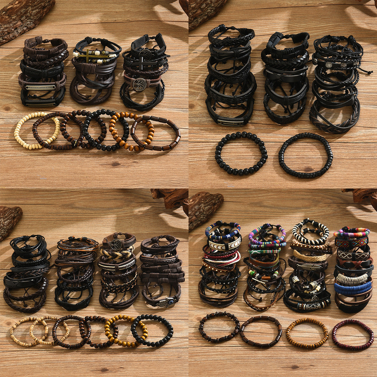 Vintage Bohemian Geometric Braided Leather Bracelet Set for Men and Women Minimalist Hand Jewelry